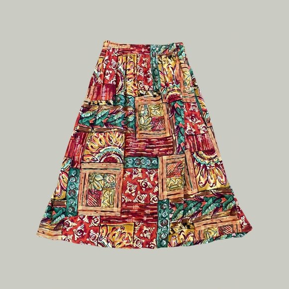 Sag Harbor Petite Vintage Floral Tropical Rayon Skirt - Picture 1 of 8